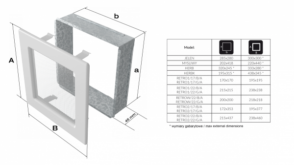 KRATKA kominkowa Retro otwierana podwójna grafitowa antyk 17