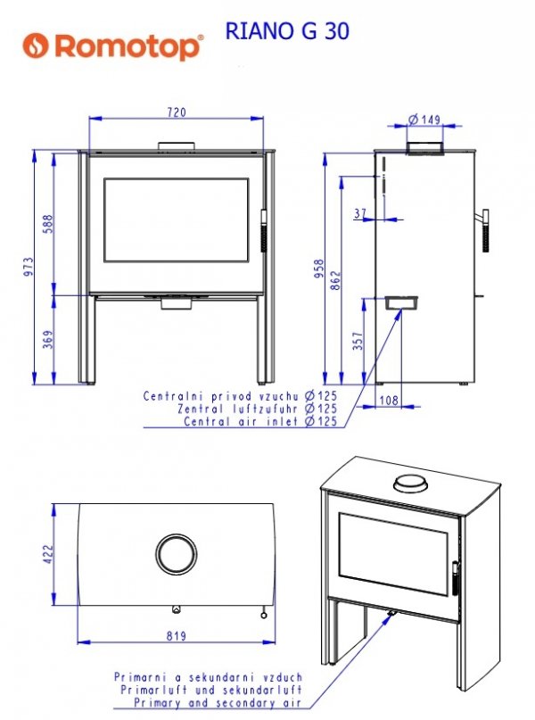 Piec wolnostojący ROMOTOP RIANO N 01 - metal