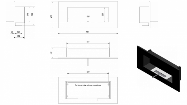 BIOKOMINEK DELTA 2 czarny HORIZONTAL z certyfikatem TÜV