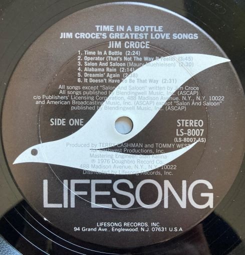 Jim Croce - Time In A Bottle / Jim Croce's Greatest Love Songs (LP)