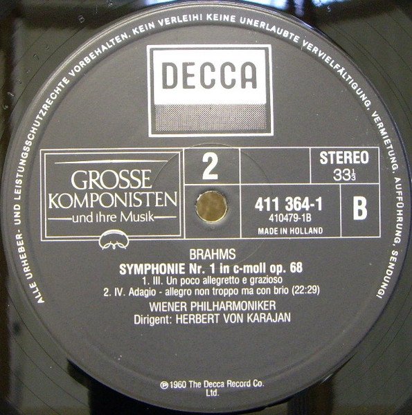 Brahms, Wiener Philharmoniker, Herbert von Karajan - Symphonie Nr. 1 C-moll Op. 68 (LP)