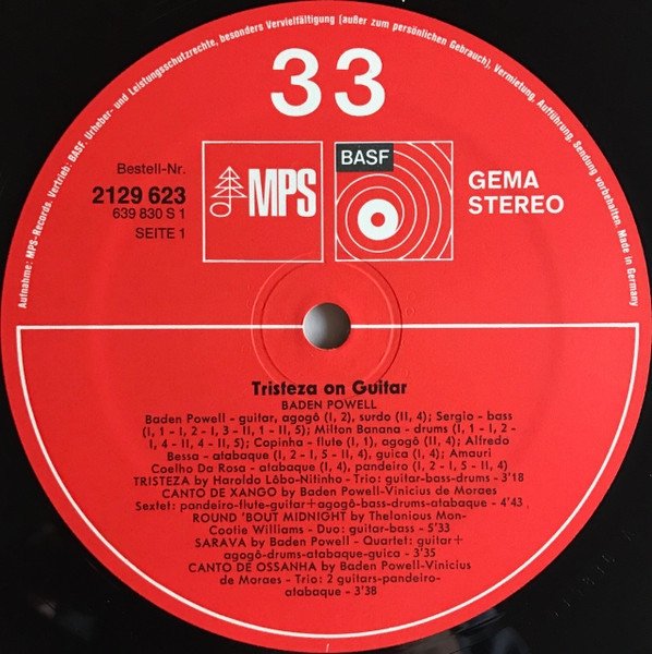 Baden Powell - Tristeza On Guitar (LP)