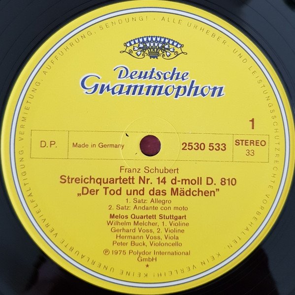 Franz Schubert, Melos Quartett Stuttgart - Der Tod Und Das Mädchen • Death And The Maiden (Streichquartett D-Moll • String Quartet In D Minor) / Quartettsatz C-Moll • Quartet Movement In C Minor (LP)
