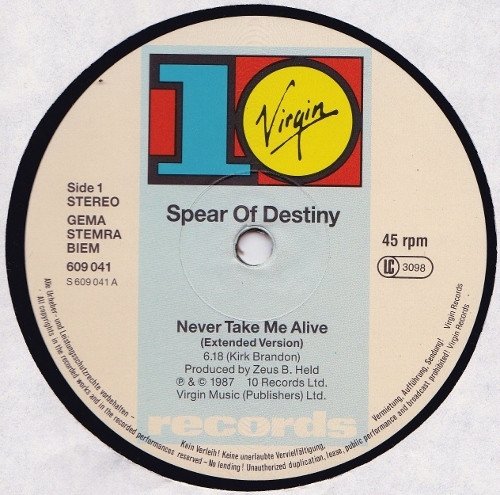 Spear Of Destiny - Never Take Me Alive (12'')