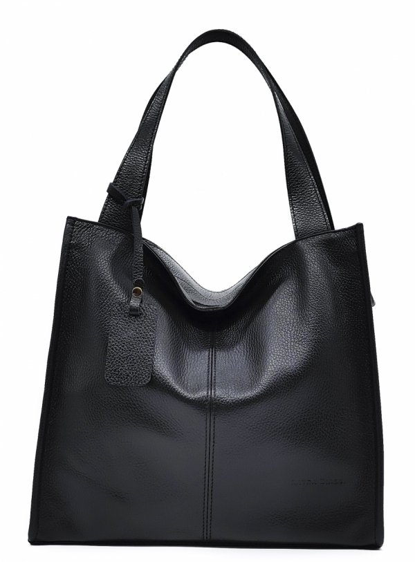 Vera Pelle Italy torebka shopper skóra naturalna czarny