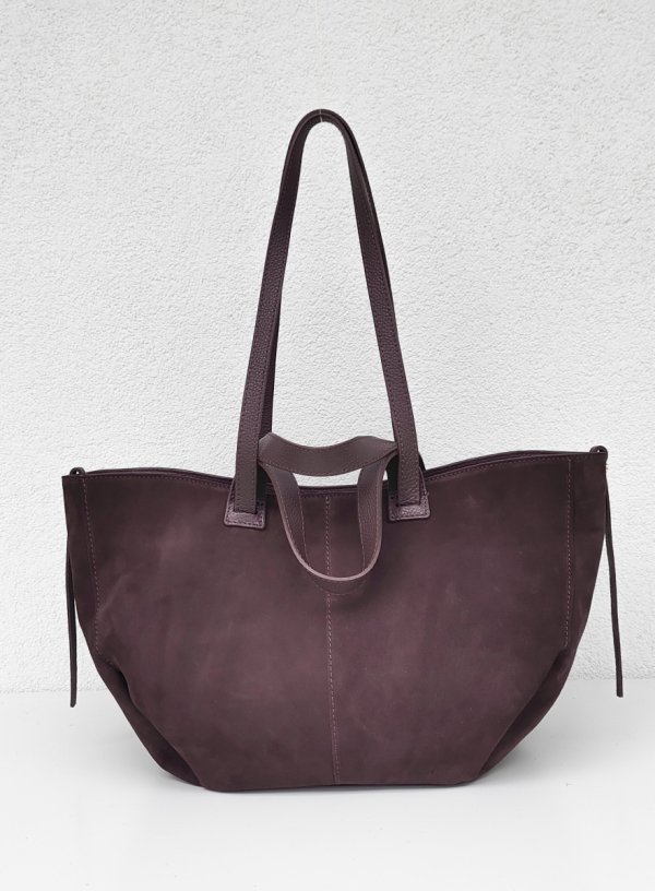 Torebka shopper zamszowa Vera Pelle skóra burgund wino