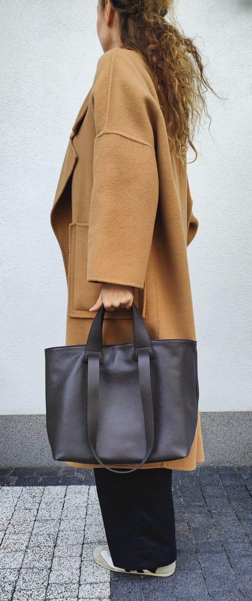 Torebka shopper Vera Pelle skóra czekoladowa