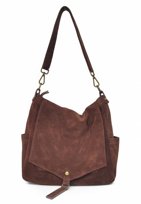 Zamszowa torebka worek listonoszka brązowa