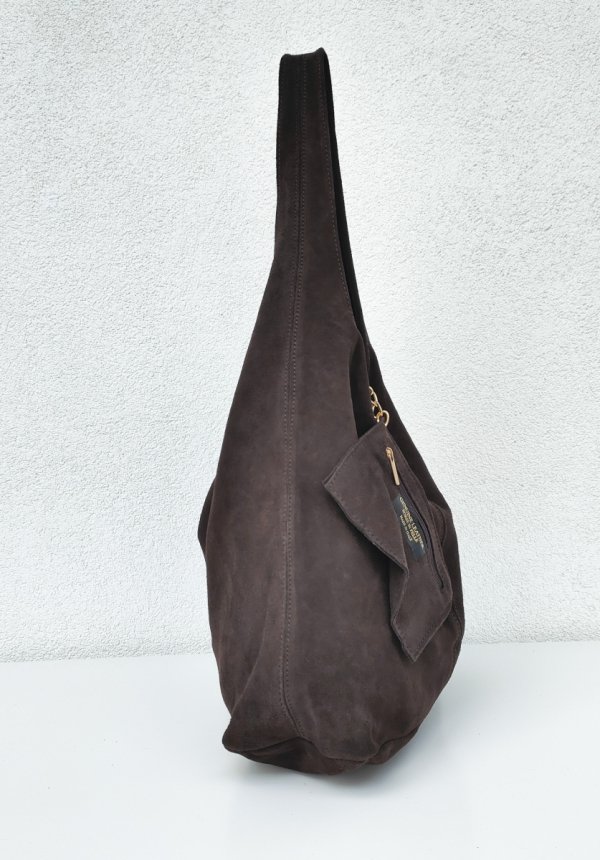 Zamszowy czekoladowy worek Vera Pelle