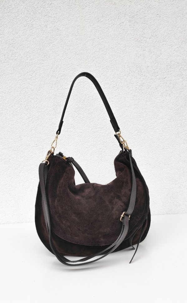 Czekoladowa zamszowa torebka worek listonoszka