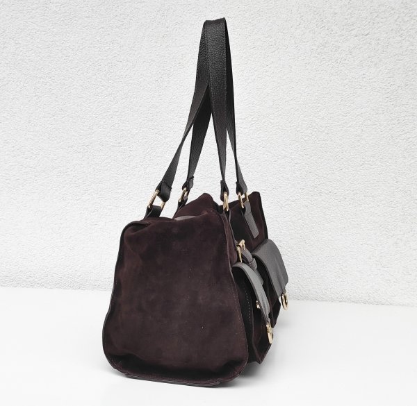 Torebka shopper zamszowa Vera Pelle skóra czekoladowa