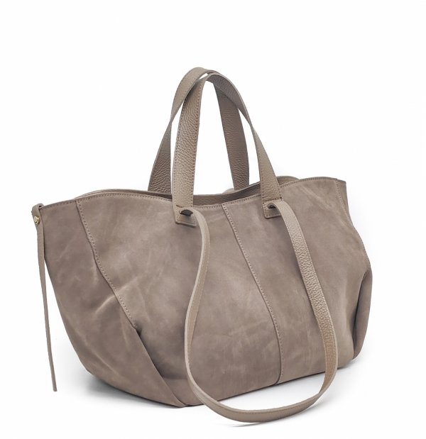 Torebka shopper zamszowa Vera Pelle skóra beżowa taupe