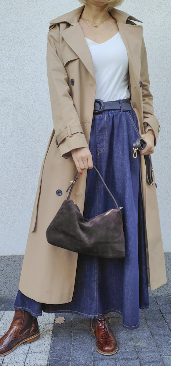 Zamszowy czekoladowy kuferek Vera Pelle Laura Biaggi