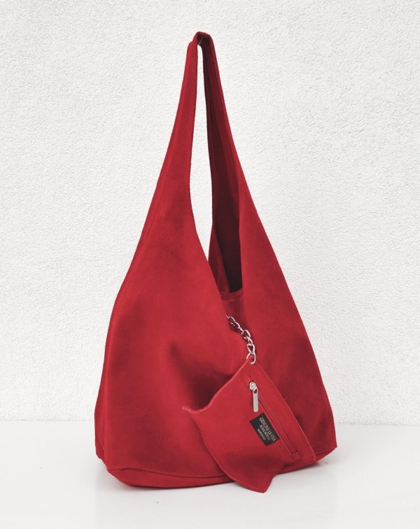Zamszowy modny worek czerwony