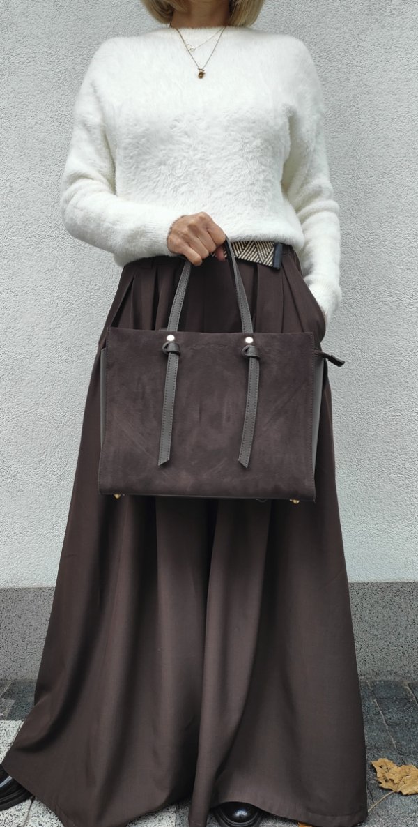 Klasyczna modna torebka zamszowa czekoladowa espresso