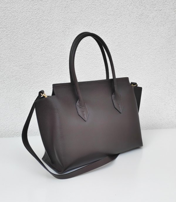 Klasyczna torebka Vera Pelle skóra brązowa czekoladowa