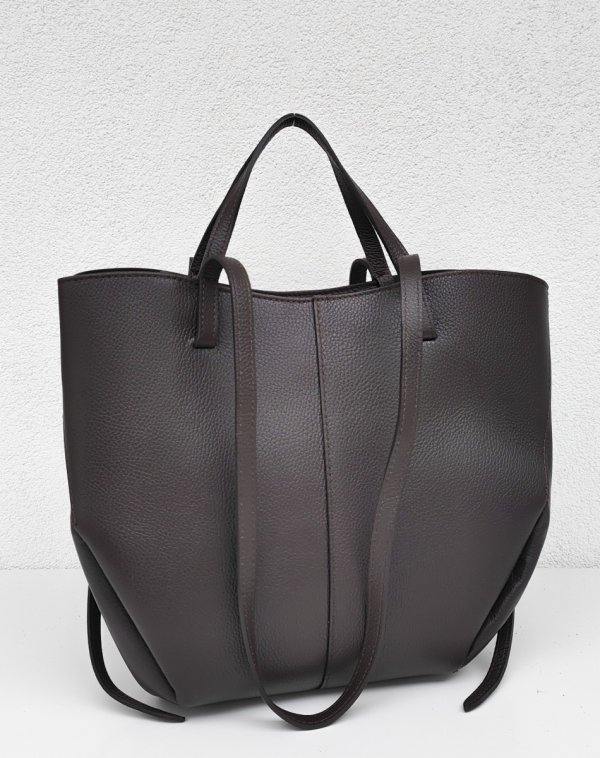 Torebka shopper Vera Pelle skóra brązowa czekoladowa