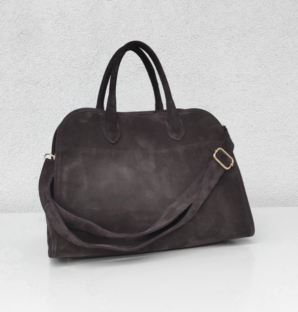 Zamszowa torebka kuferek skóra naturalna brązowa mleczna czekolada