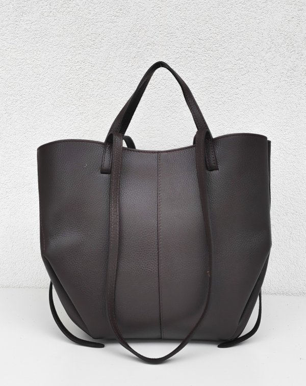 Torebka shopper Vera Pelle skóra brązowa czekoladowa