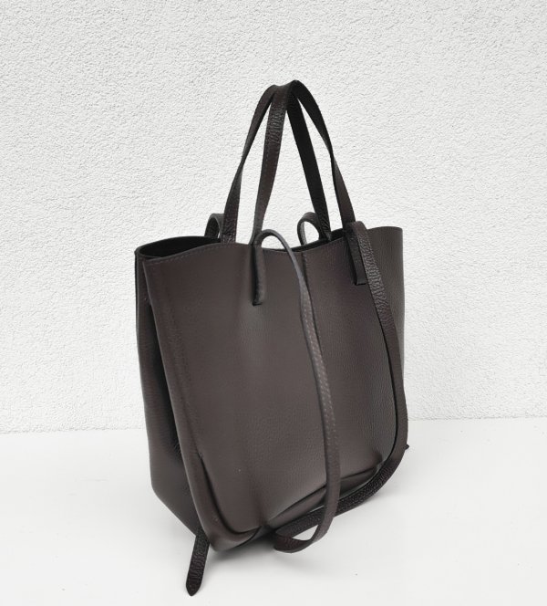 Czekoladowa brązowa torebka Shopperka Vera Pelle do ręki na ramie