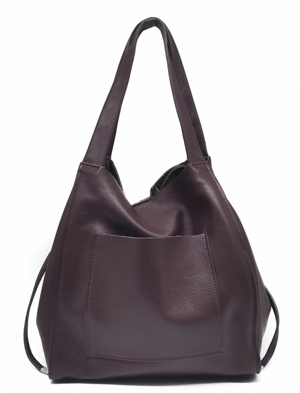 Vera Pelle Italy torebka shopper skóra naturalna bordo burgund