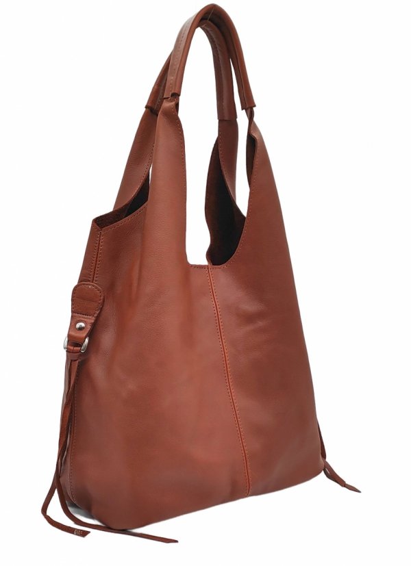 Brązowa Torebka Shopper z Naturalnej Skóry - 2w1