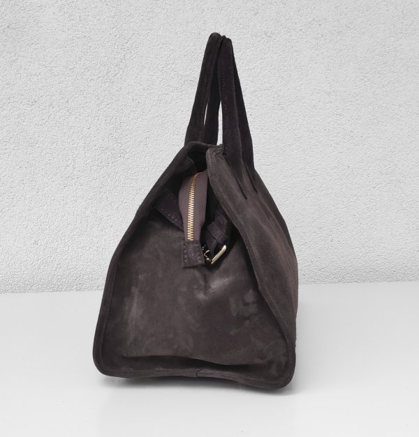 Zamszowa torebka kuferek skóra naturalna brązowa mleczna czekolada