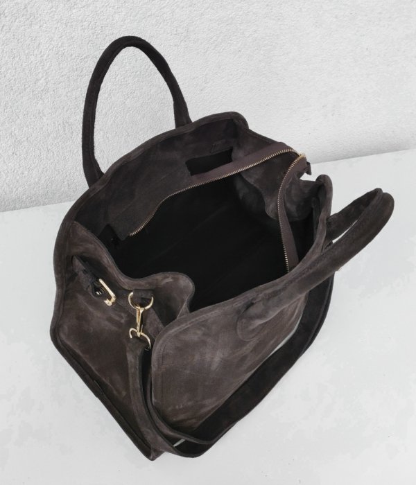 Zamszowa torebka kuferek skóra naturalna brązowa mleczna czekolada