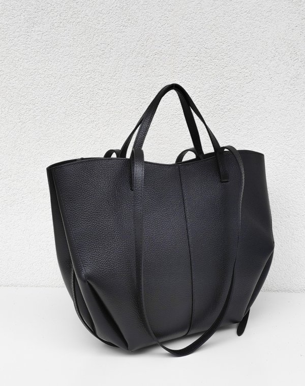 Torebka shopper Vera Pelle skóra naturalna czarna