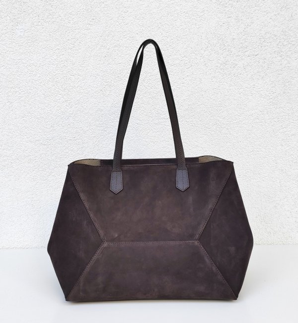 Torebka shopper zamszowa Vera Pelle skóra czekoladowa