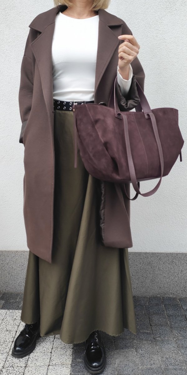 Torebka shopper zamszowa Vera Pelle skóra burgund wino