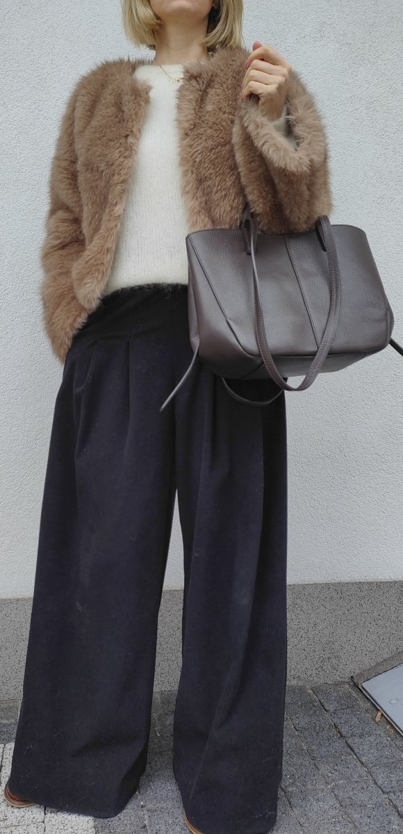 Czekoladowa brązowa torebka Shopperka Vera Pelle do ręki na ramie