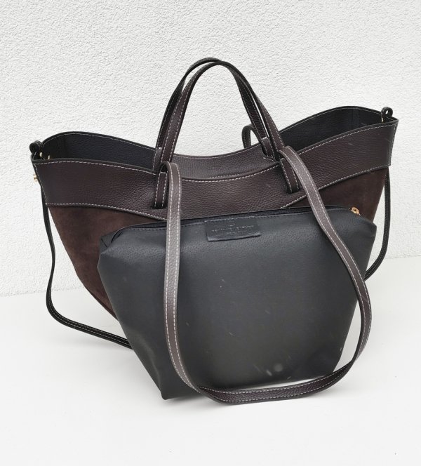 Vera Pelle Czekoladowa brązowa torebka Shopperka do ręki na ramie