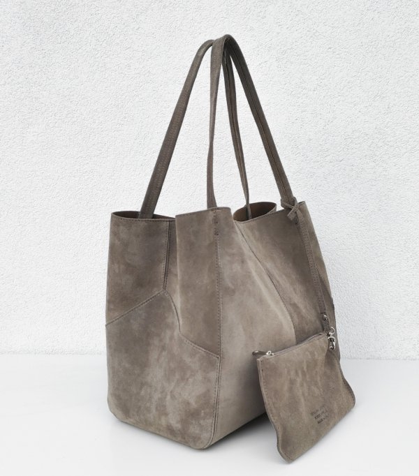 MAXI shopper torba skóra zamszowa beżowa taupe