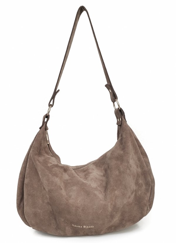 Laura Biaggi beżowy zamszowy worek torebka Mocha Mousse