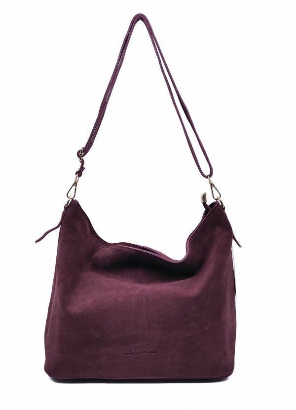 Zamszowy worek skóra bordowy Laura Biaggi