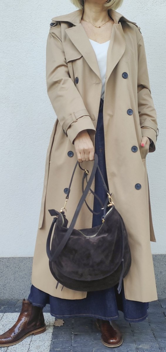 Czekoladowa zamszowa torebka worek listonoszka