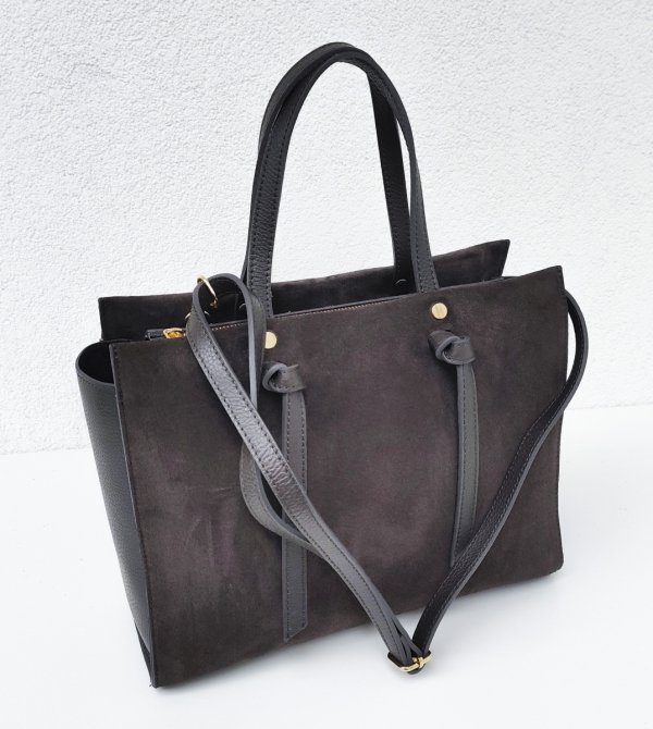 Klasyczna modna torebka zamszowa czekoladowa espresso