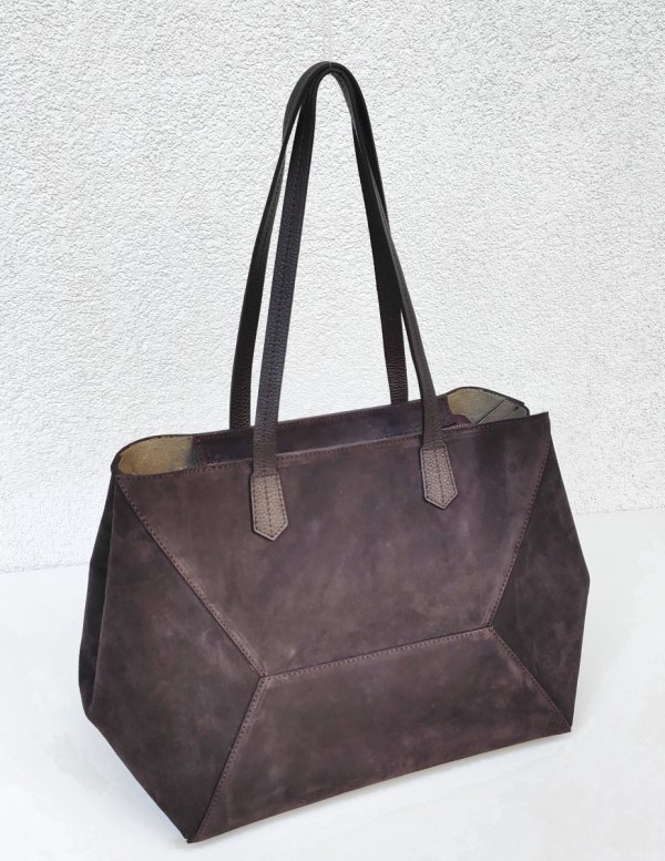 Torebka shopper zamszowa Vera Pelle skóra czekoladowa