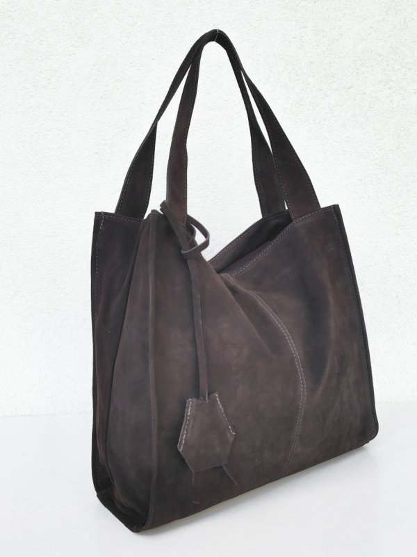 Torebka damska zamszowa Vera Pelle skóra brązowa