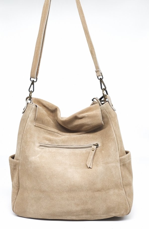 Zamszowa torebka worek listonoszka beżowa biszkoptowa