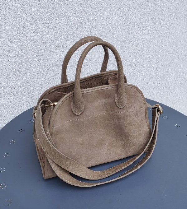 Zamszowa torebka kuferek skóra naturalna beżowa light taupe
