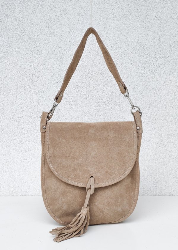 Zamszowa listonoszka torebka beżowa