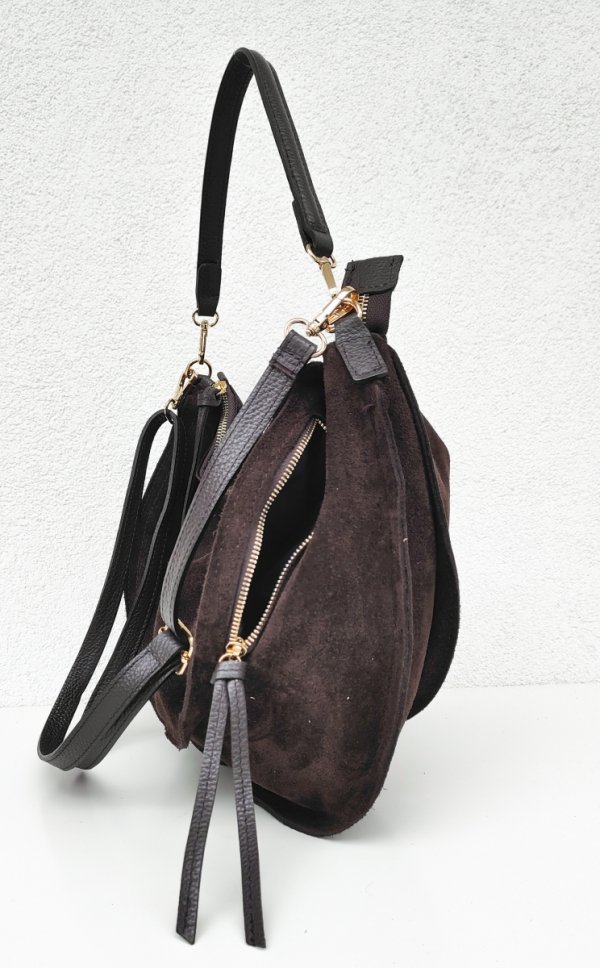 Czekoladowa zamszowa torebka worek listonoszka