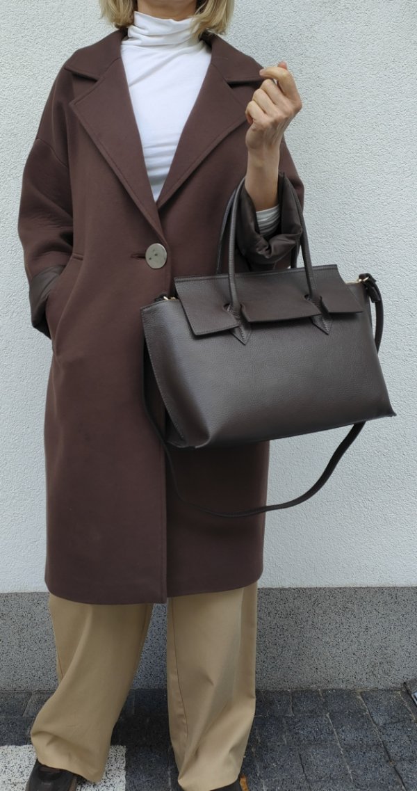 Klasyczna torebka Vera Pelle skóra brązowa czekoladowa