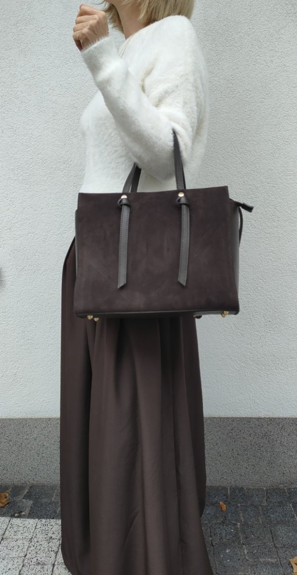 Klasyczna modna torebka zamszowa czekoladowa espresso