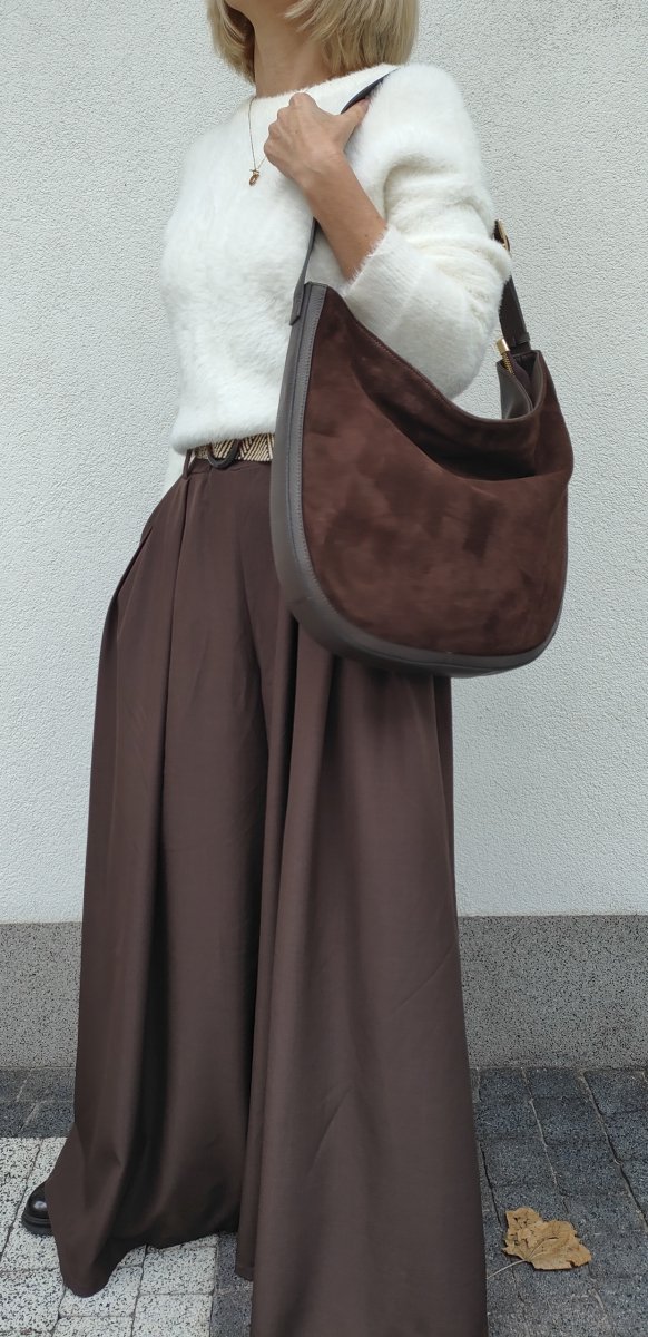 Torebka worek na skóra zamsz czekolada