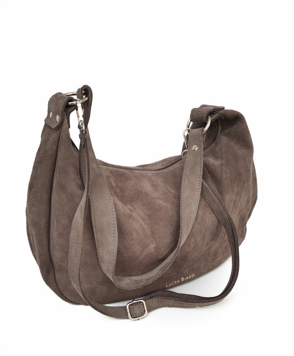 Laura Biaggi beżowy zamszowy worek torebka Mocha Mousse