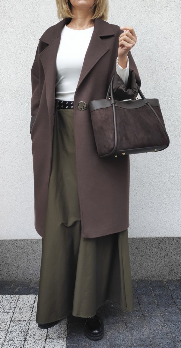 Klasyczna zamszowa torebka kuferek brązowa czekoladowa