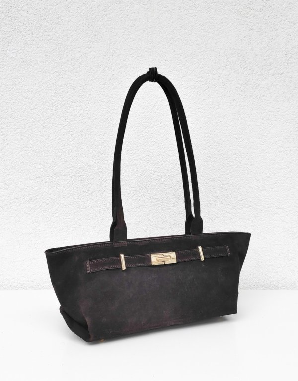 Modna torebka na długich uchwytach czekoladowa